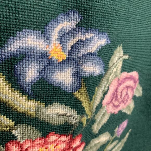 Victorian Floral Rose Lilly Handmade Vintage Needlepoint 18” Square Tapestry - Picture 4 of 10